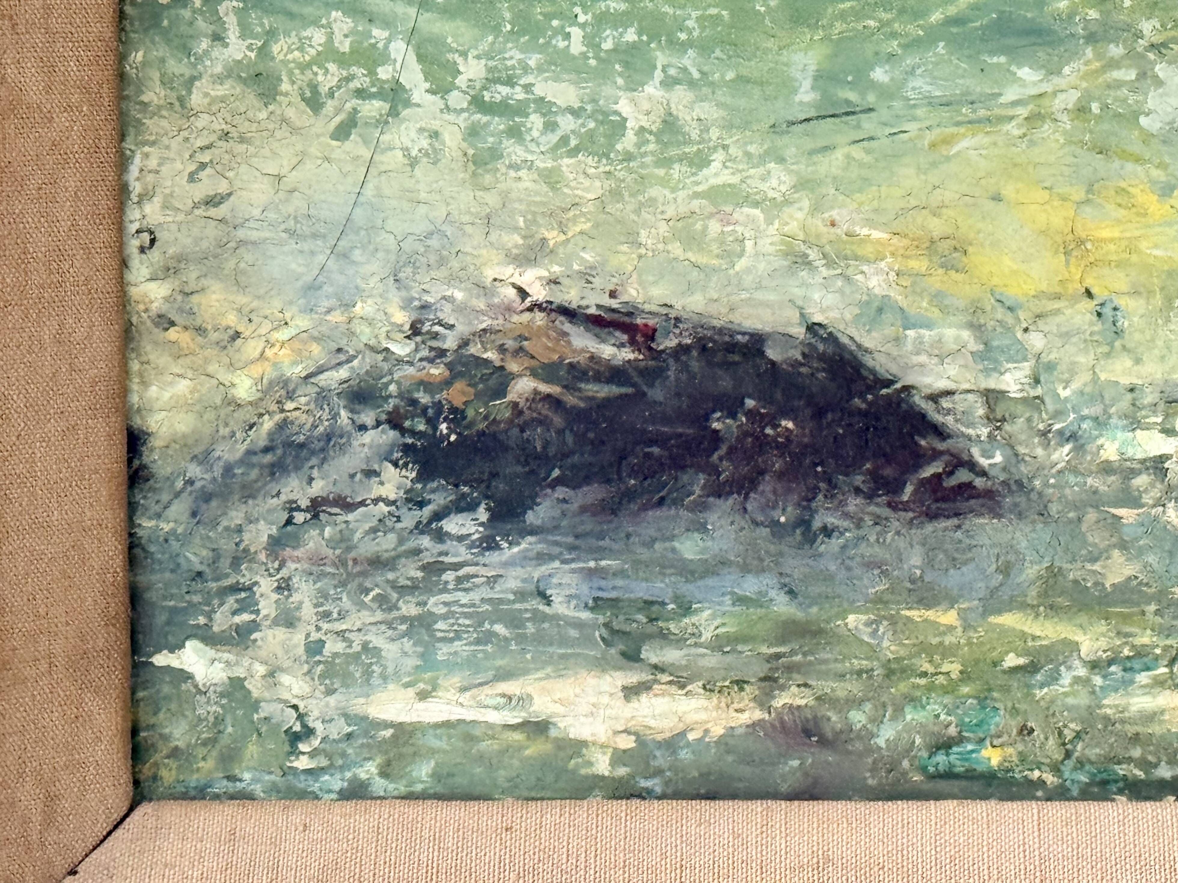 Vintage Seascape Oil Painting of Cornwall with Gold Frame