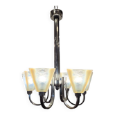 Ceiling light / Chandelier Atelier Petitot Paris, glass and nickel-plated metal, Art Deco, 1930s – France