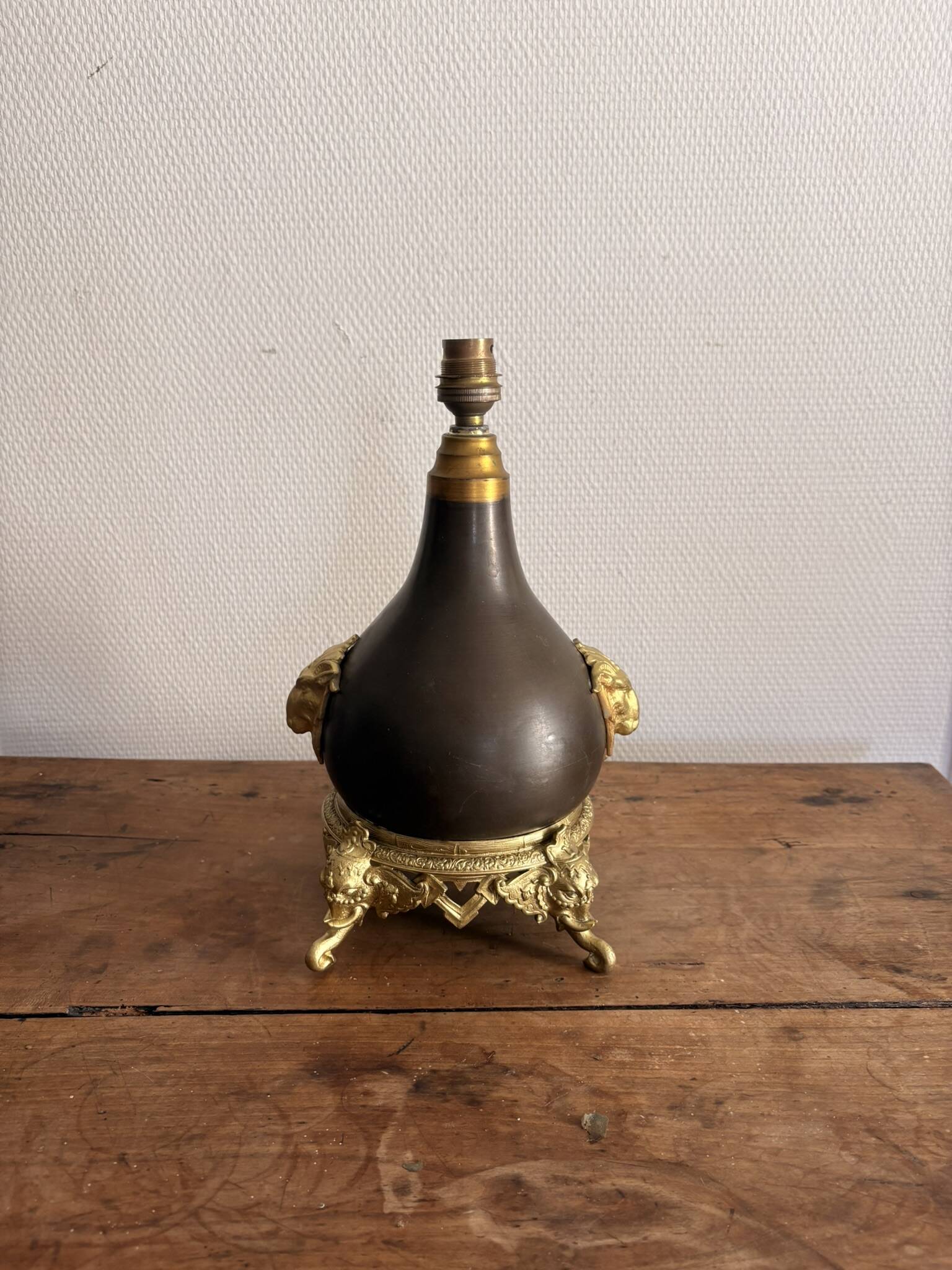 Brass Gold Orientalist Elephant Ram Napoleon III Metal Lamp Base