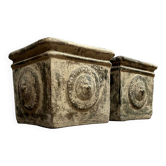 Pair of orange bins of park and garden Empire terracotta around 1940-1950