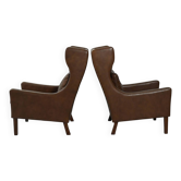 Paire de fauteuils danois vintage en cuir marron