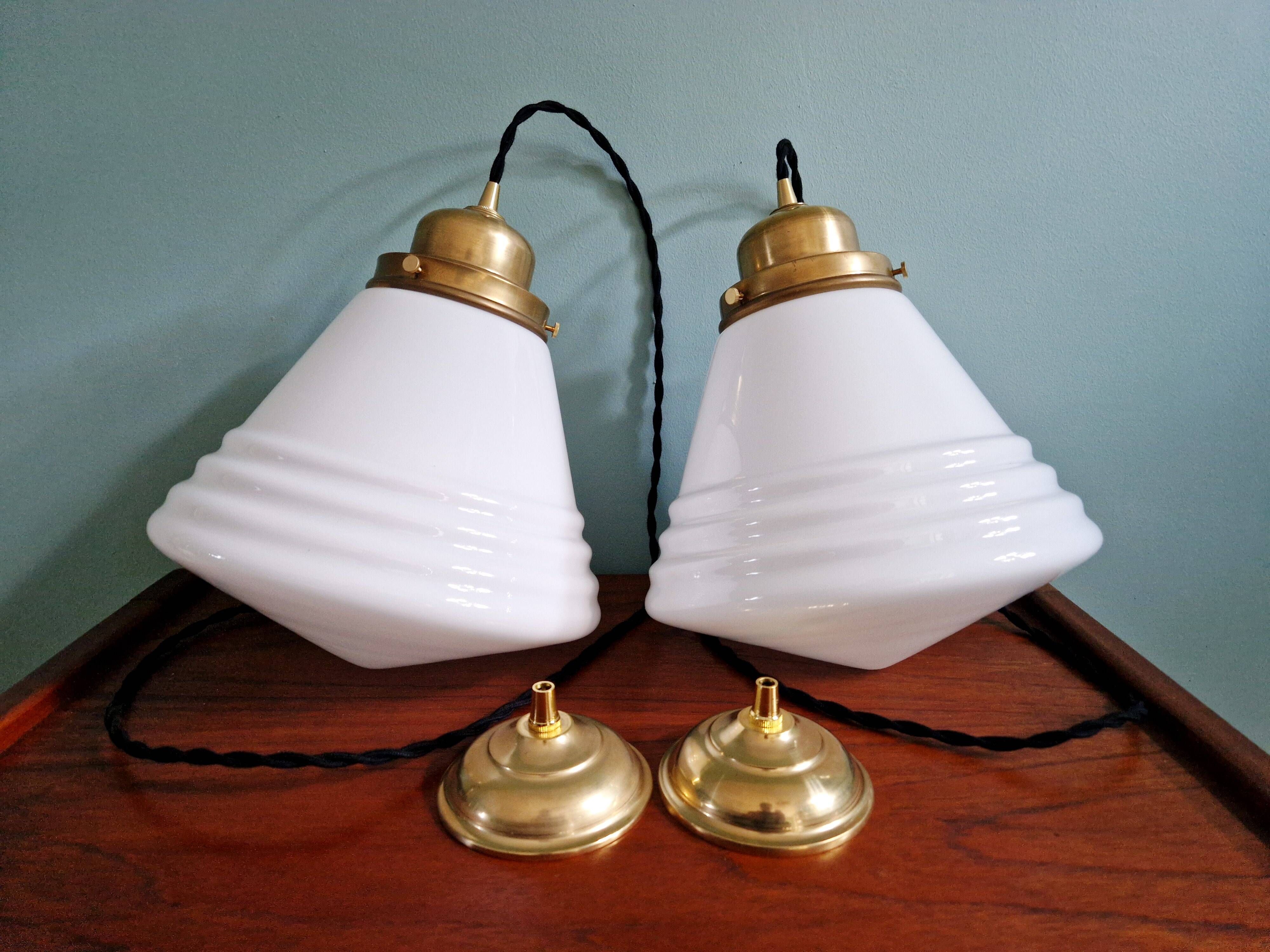 Art Deco Philips suspension in white opaline, 1930 (2 available)