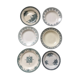 Together six old plates are mismatched in green