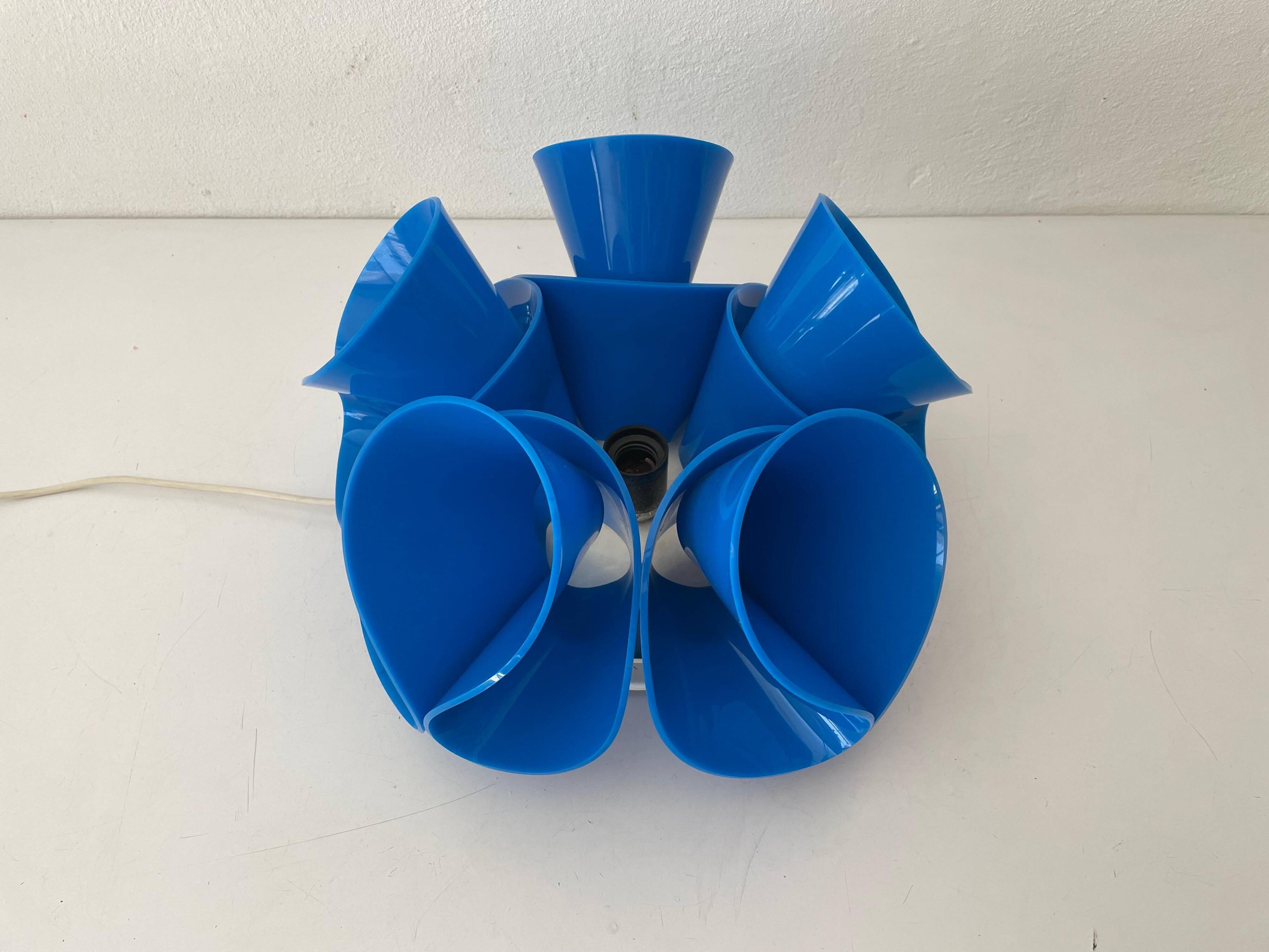 Blue plexiglass table lamp, Flower Design, 1970s, Italy.