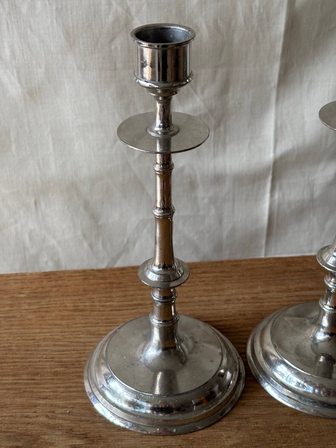 Silver-plated metal candlesticks imitating bamboo, 1960