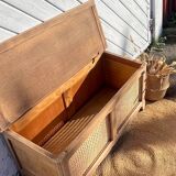 Antique chest in raw solid oak and caning
