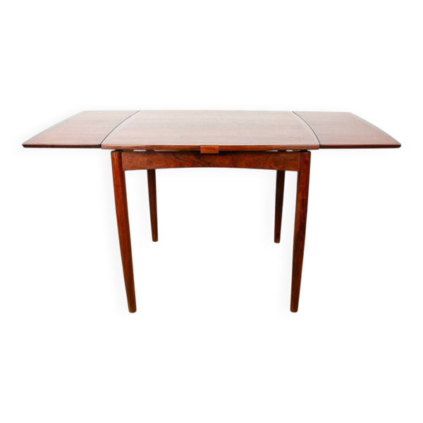 Table Danoise extensible et réversible, jeux ou repas, palissandre 1960.