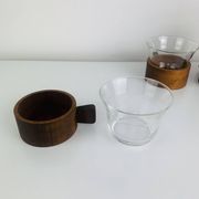 4 teak and glass cups in Scandinavian style by Schott Mainz Jena Glas, 60s