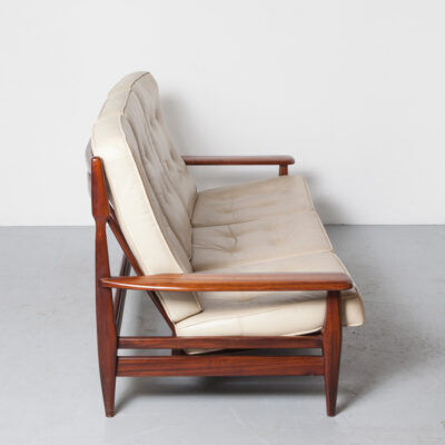 Brazilian modernist sofa cream leather Jean Gillon