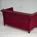 Canapé danois à accoudoirs rabattables « espagnol » des années 1970, en velours d'ameublement rouge.