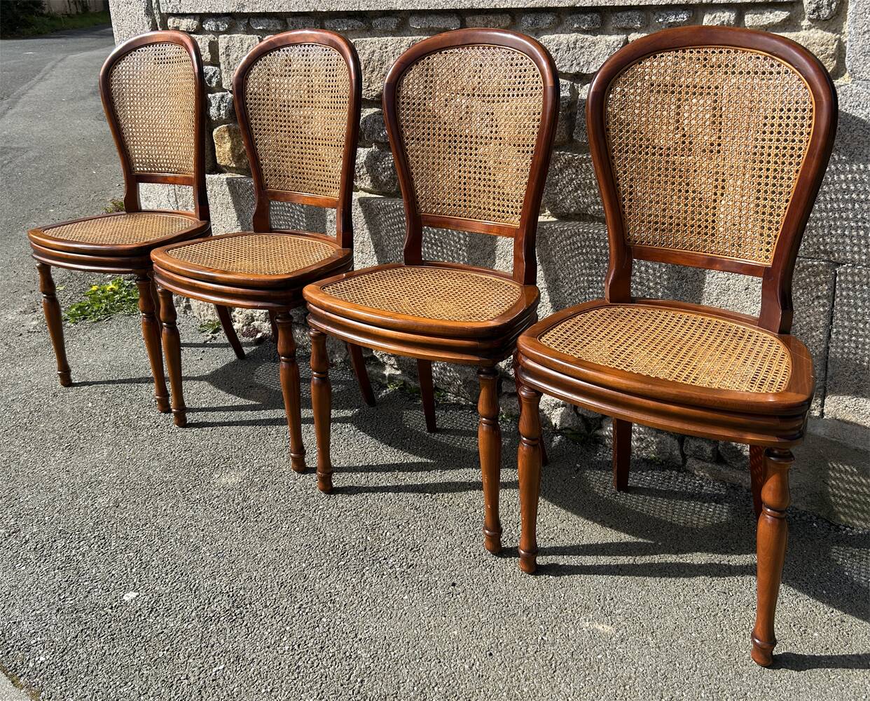 Four caned and wood chairs, Louis Philippe style, vintage, 1960s