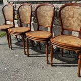 Four caned and wood chairs, Louis Philippe style, vintage, 1960s