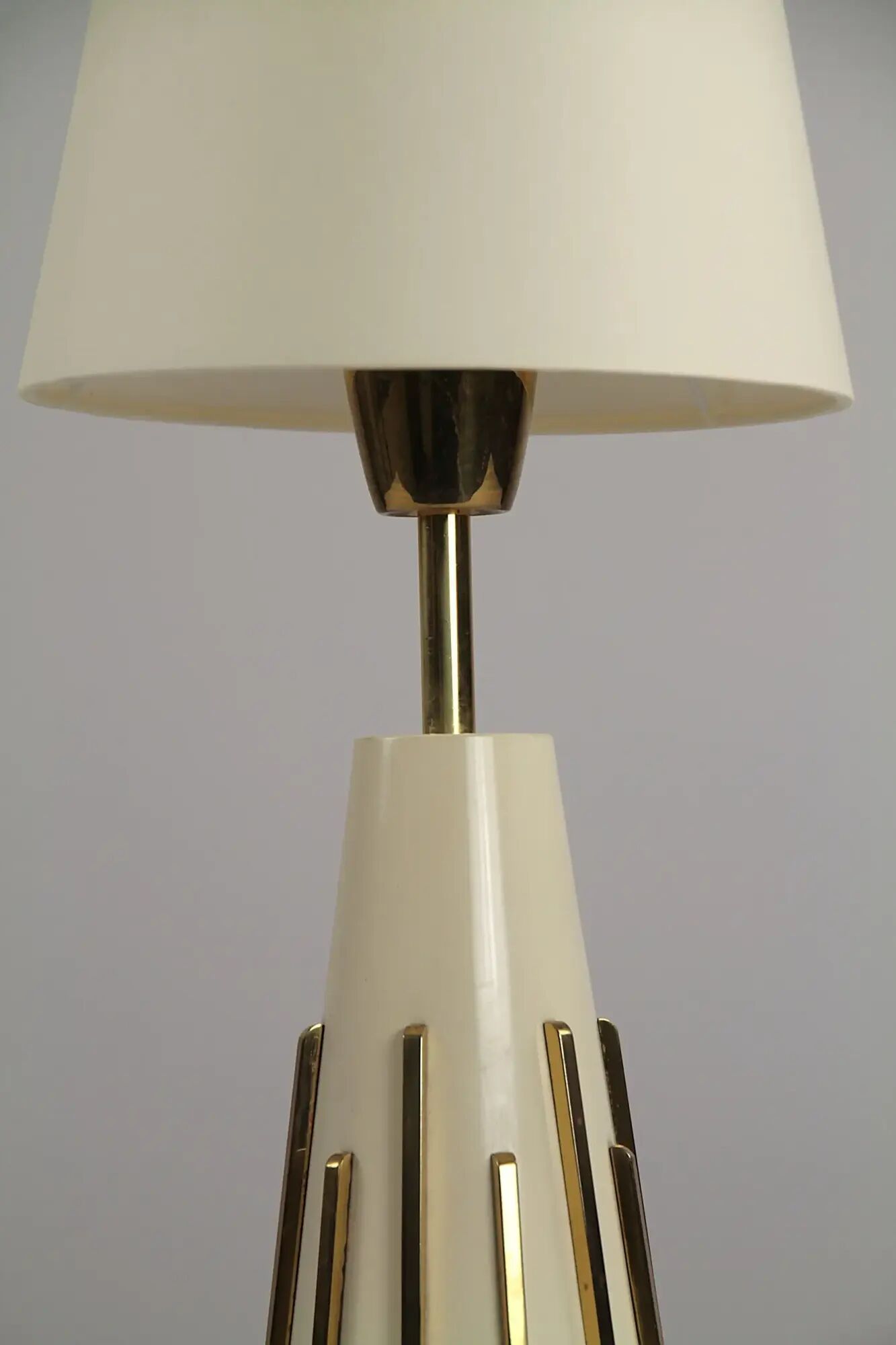 Cream & brass table lamp, Italian modernist, 1950s
