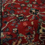 Handmade Red Floral Wool Runner, Vintage Mid-Century Stair & Hallway Rug