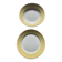 Two earthenware dishes, one hollow and one white cake dish with yellow border