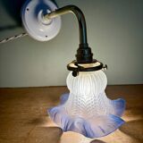 Vintage tulip angled wall light in frosted white and blue