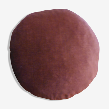 Coussin rond velours marron cuivré, diamètre 43 cm