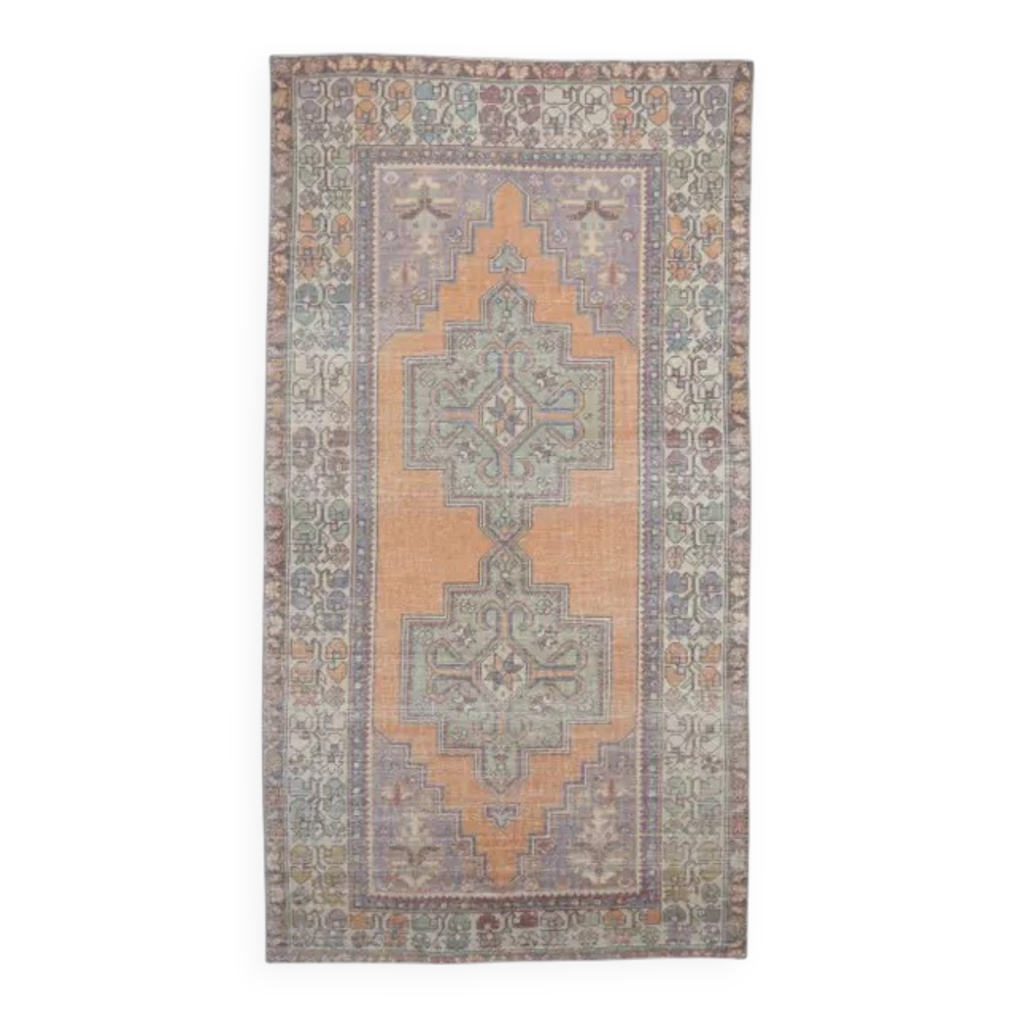 Vintage Turkish Oushak Handmade Orange Wool Rug 139x259