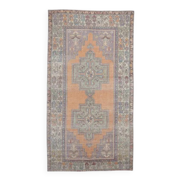Vintage Turkish Oushak Handmade Orange Wool Rug 139x259