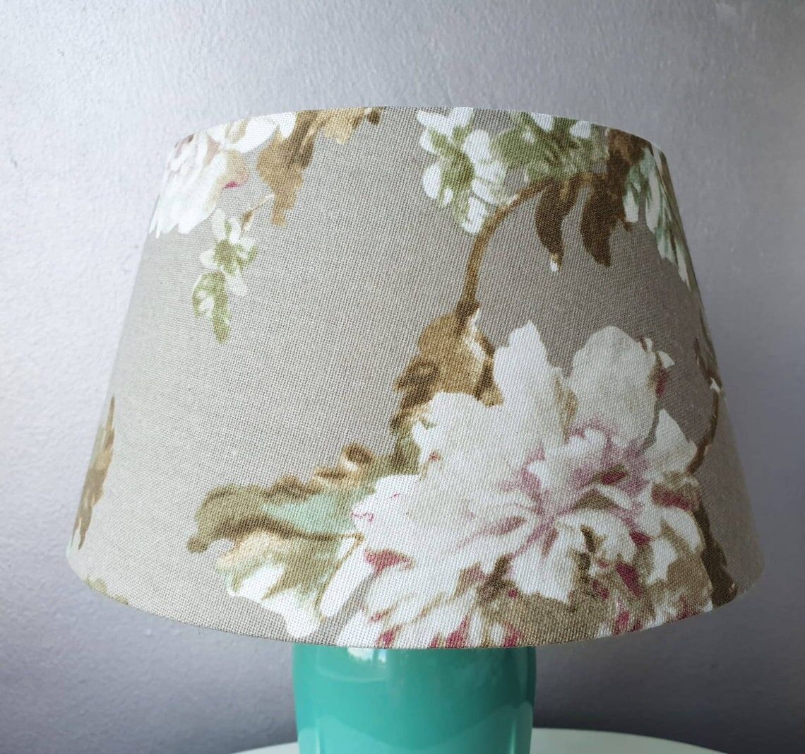 Vintage ceramic table lamp with 80s fabric lampshade