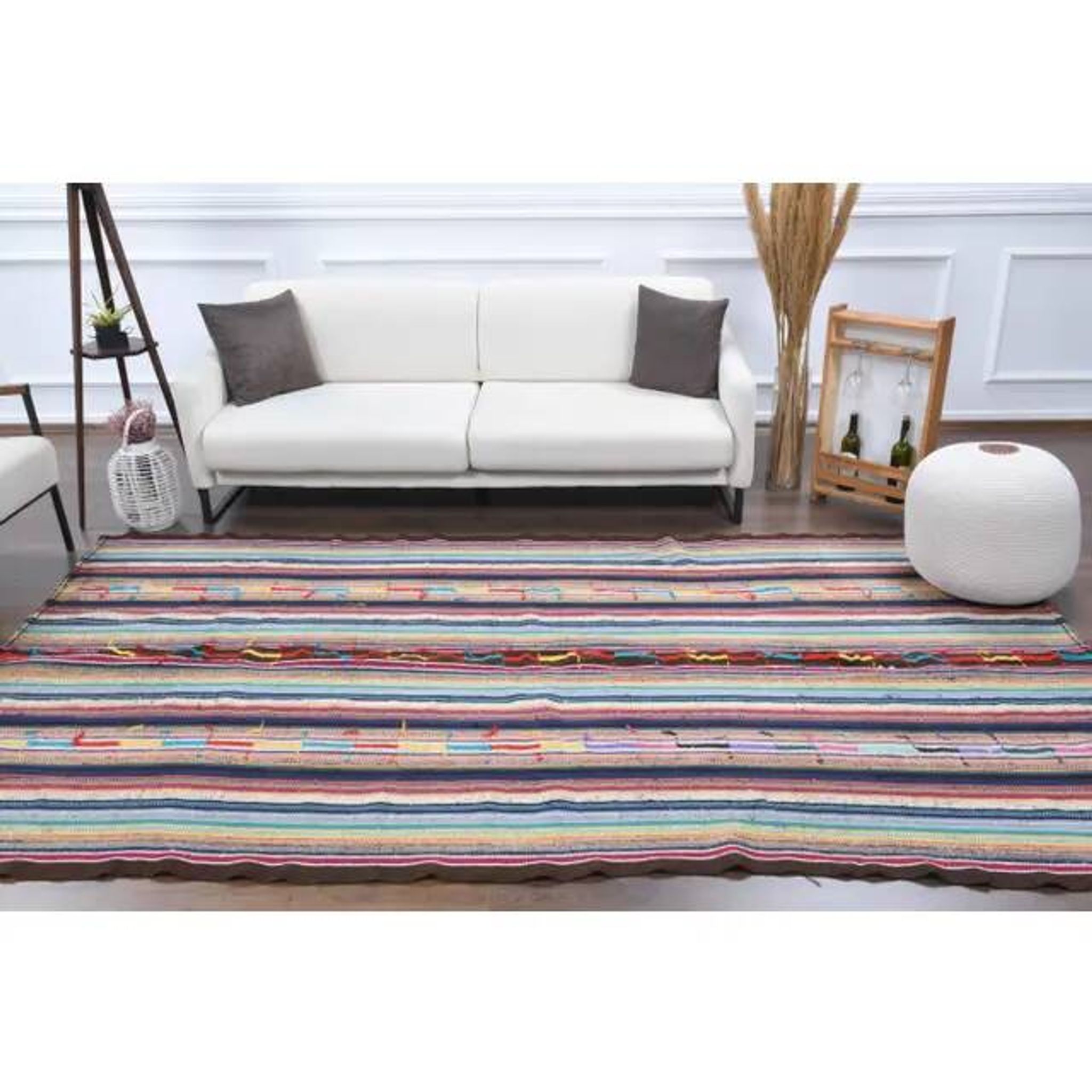 Vintage Turkish Oushak Handmade Wool Cotton Blue Kilim Area Rug 175x317