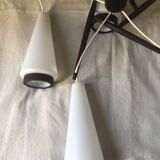 Scandinavian 5-light teak and opaline chandelier
