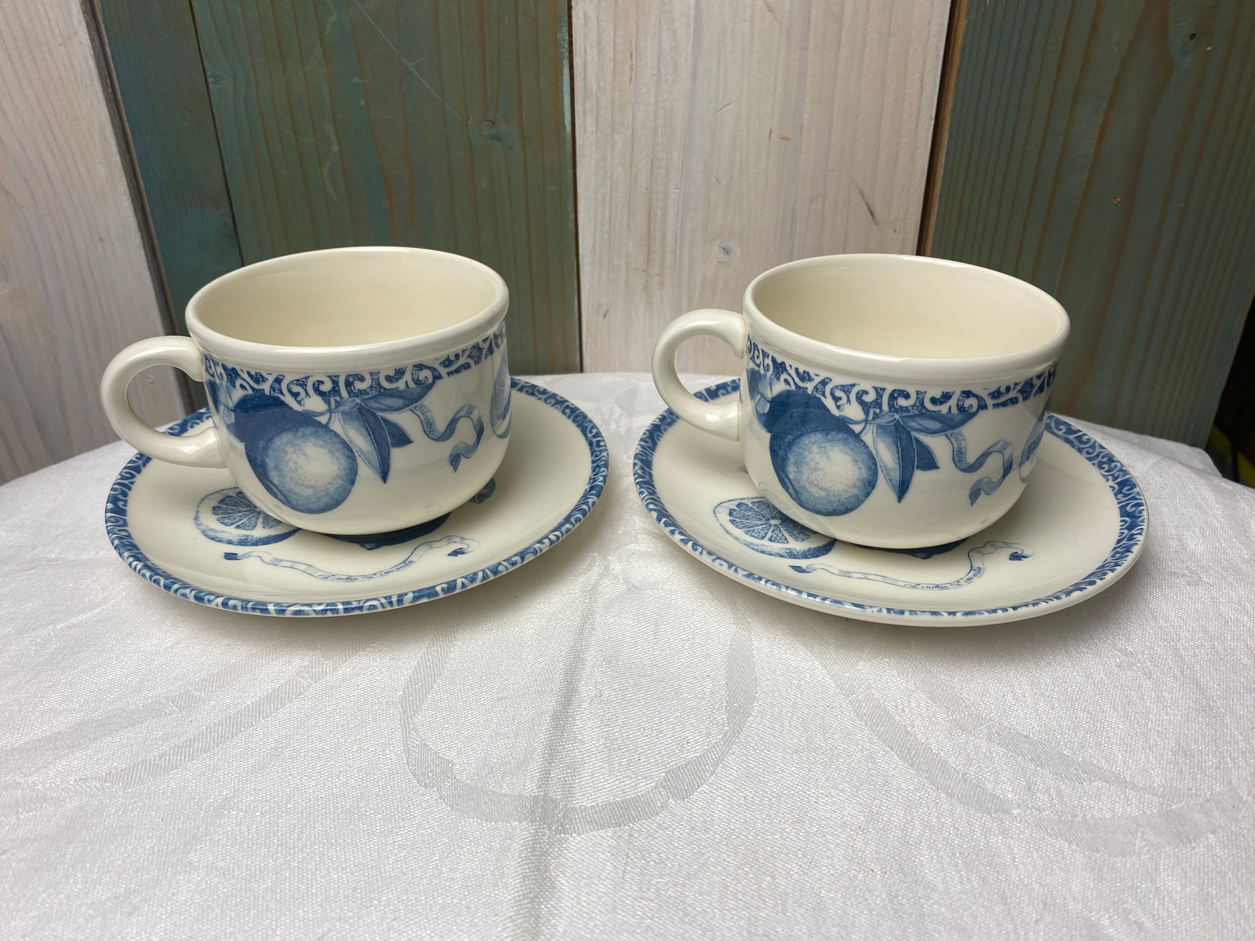 Duo of cups and undercups in English porcelain "Tudor"