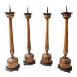 Large Antique French Wooden Candlesticks, 19th Century, Set of 4