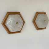 Pair of vintage wall lights, pine and Murano glass, Italy 1980