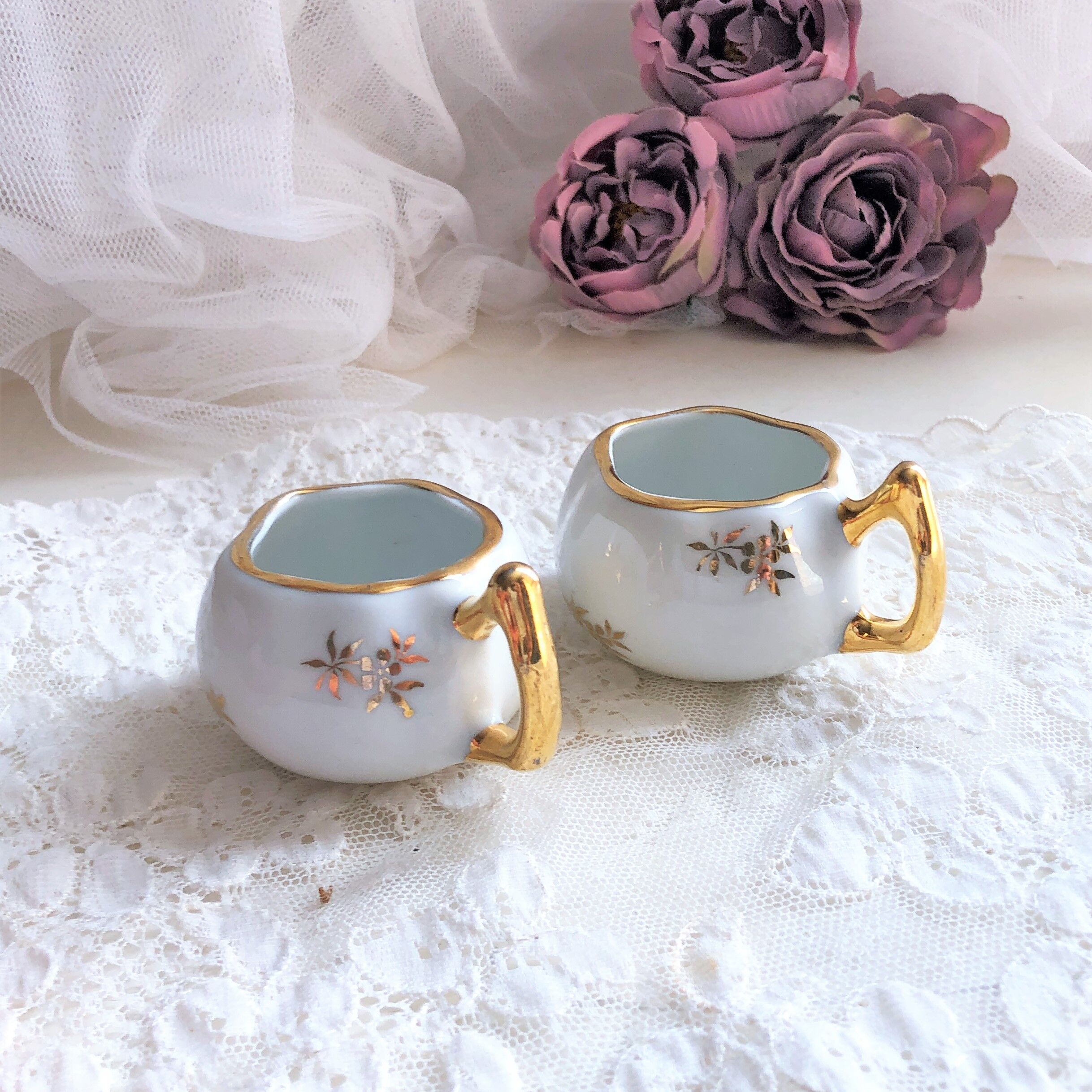 Paire de salerons salières en porcelaine de Luxe de France