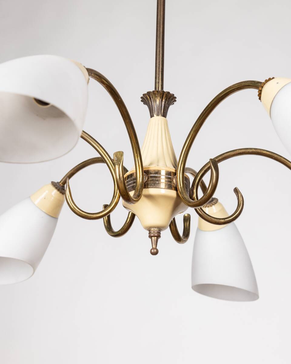 VINTAGE 50'S CHANDELIER IN GLASS AND BRASS ITALIAN DESIGN