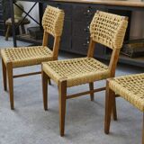 Set of 6 woven rope chairs by Adrien Audoux & Frida Minet for Vibo Versoul 1940's
