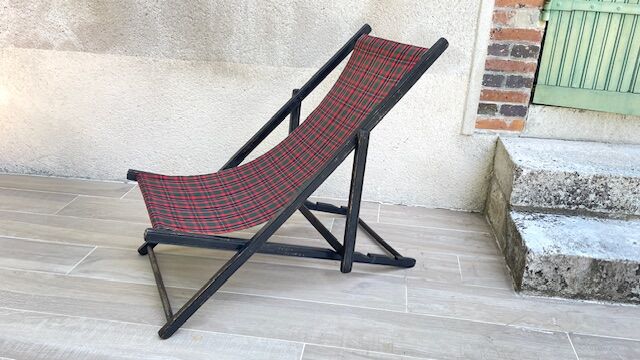 Folding deck chair WOOD and CANVAS Vintage