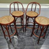 Lot de 4 tabourets de bistrot en cannage vintage