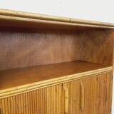 Vintage rattan and light wood storage unit from the 60s
