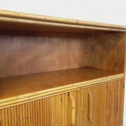Vintage rattan and light wood storage unit from the 60s