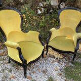 Pair of 19th century armchairs in black lacquered wood