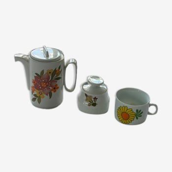 Service à café vintage 1970, cafetière, sucrier et tasse en porcelaine