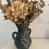 Dark green sandstone vase with handles