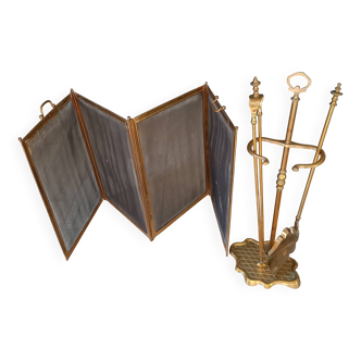 Fireplace set fire guard shovel clamp support