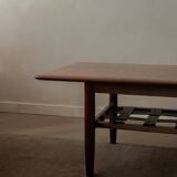 Vintage Rosewood Coffee Table Leather Magazine Shelf Topform Dutch MCM 1960