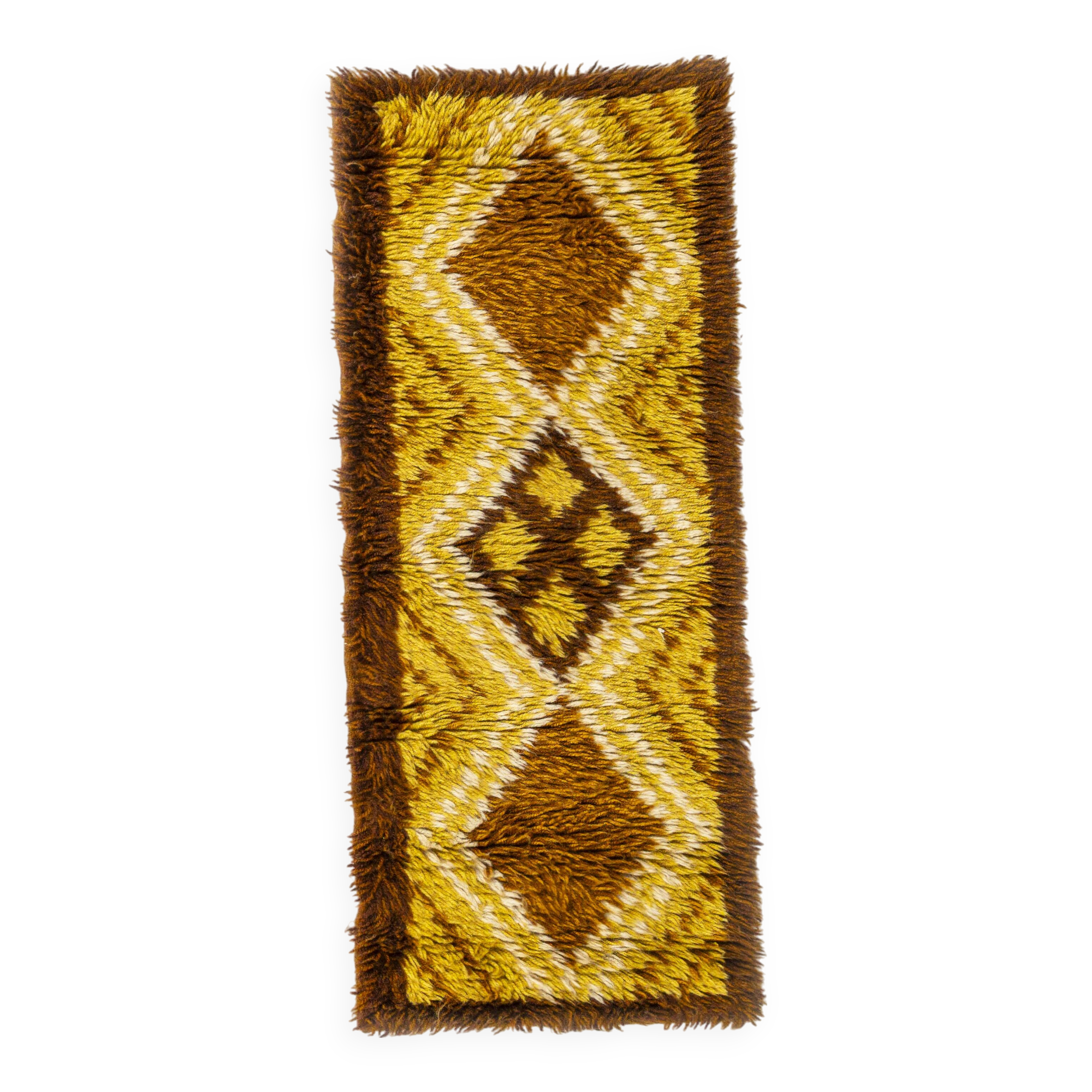 Scandinavian vintage hand knotted rya rug. A small one: 104 x 43 cm (41 x 1