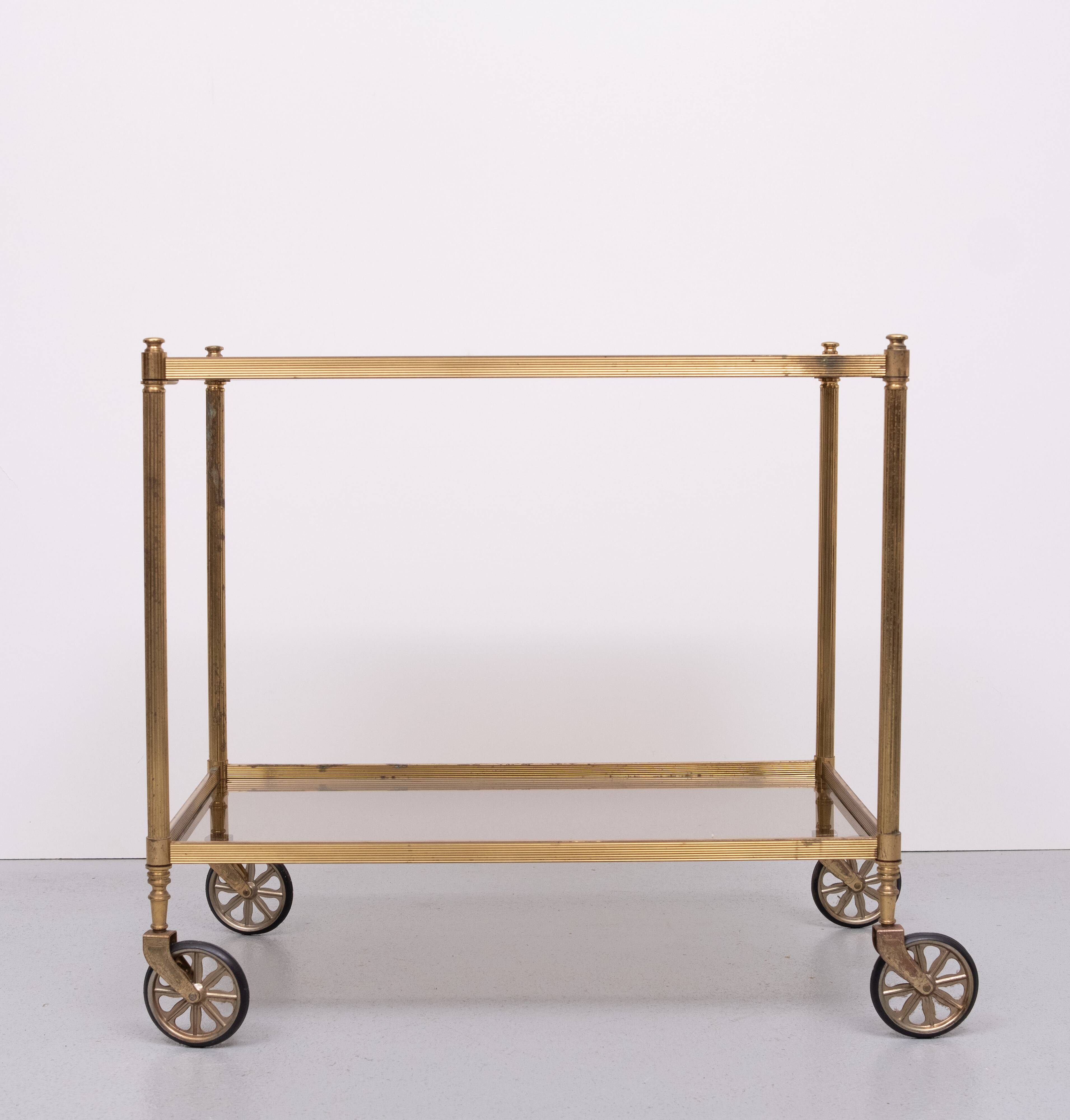 Hollywood Regency Brass Serving Trolley 1970s