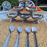 Lot de 6 bols à dessert vintage en acier inoxydable avec 5 cuillères