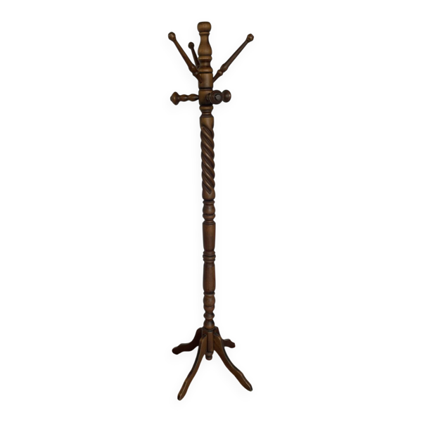 Ancien porte-manteau perroquet en bois tourné