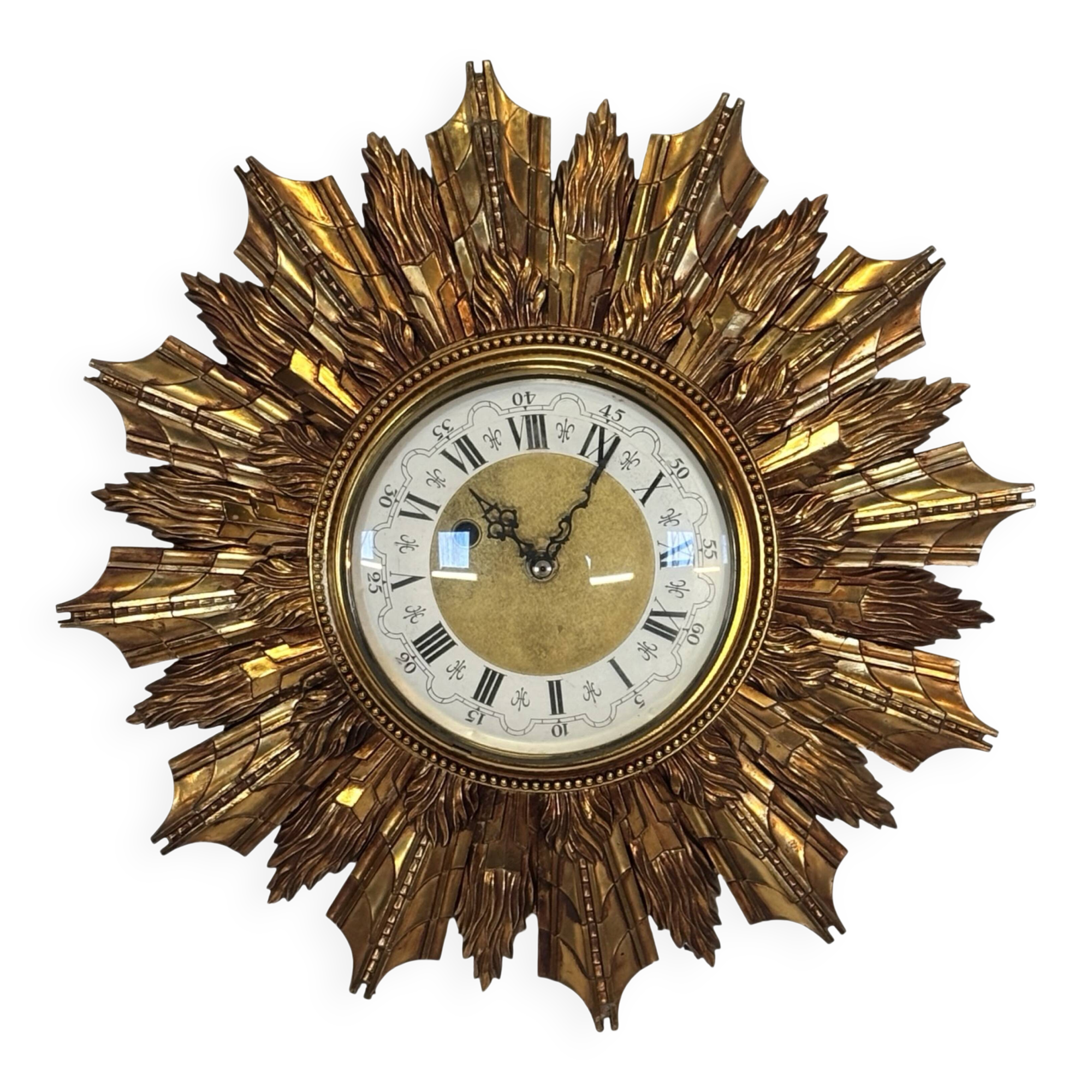 Vintage Hollywood Regency Goldleaf Sunburst Clock