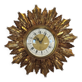 Horloge vintage Hollywood Regency à feuille d'or et effet soleil