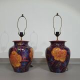 Hand - turned ceramic / glazed vase lamp holders French 1980s