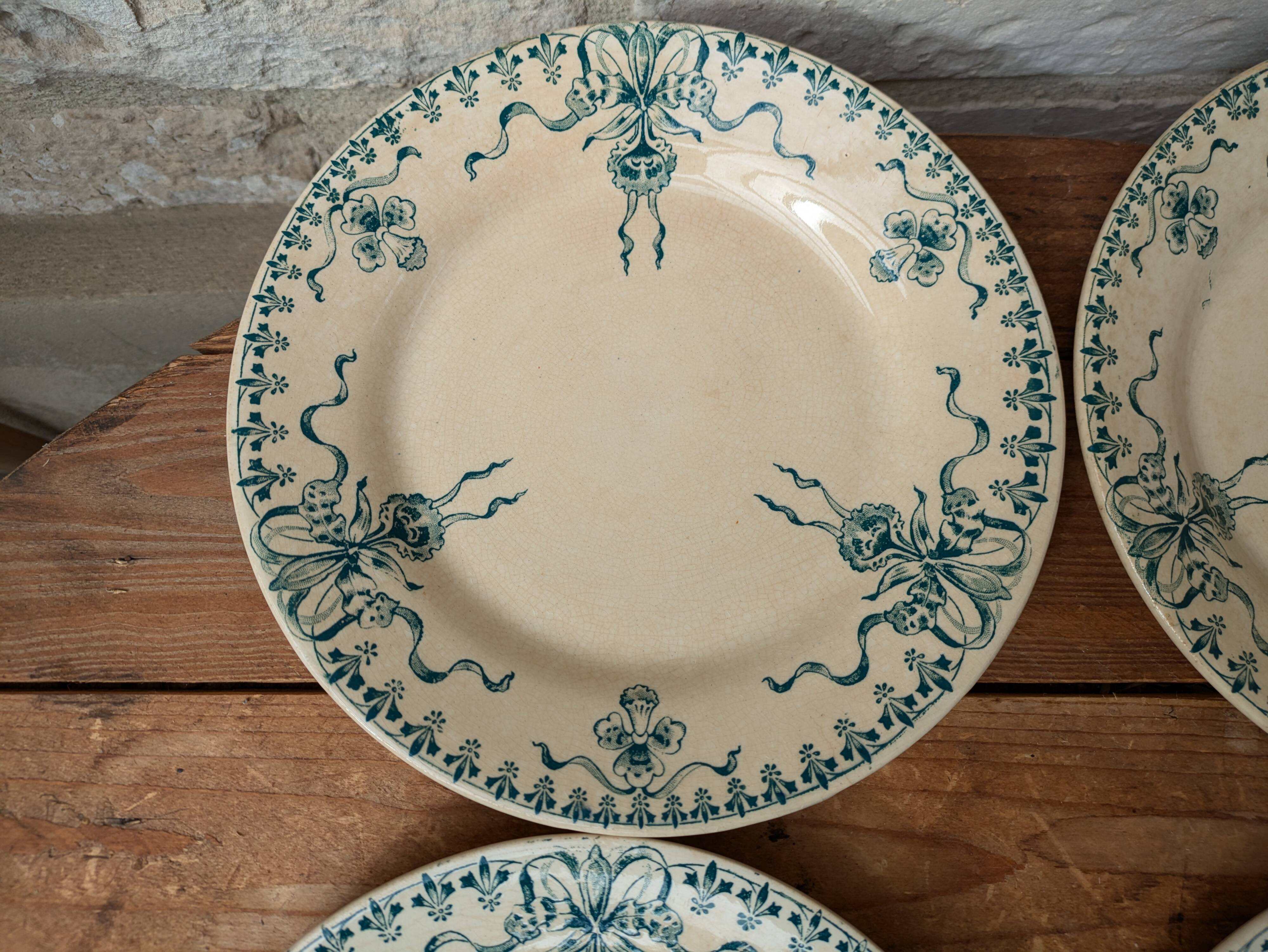 Set of 4 old opaque porcelain plates from Gien, Venice Terre de fer model