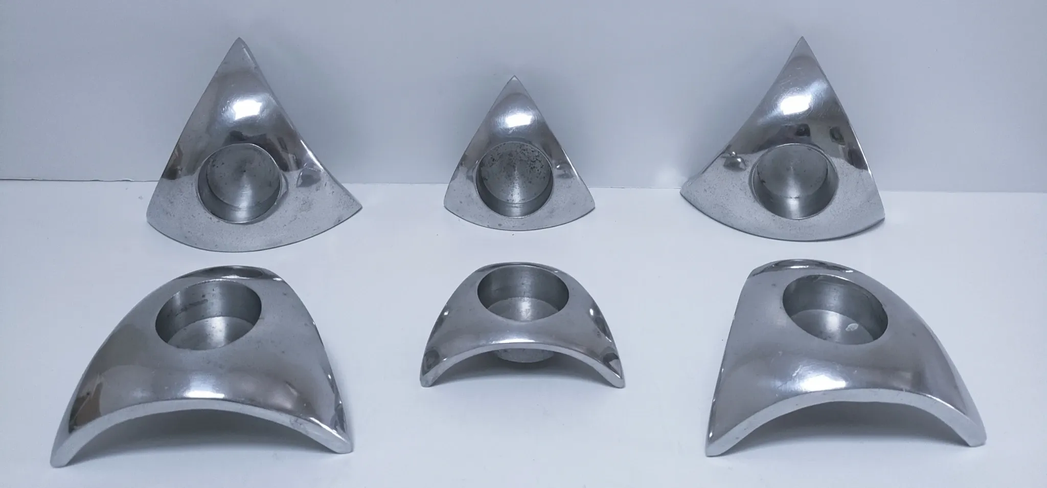 six bougeoirs tripodes aluminium design 90